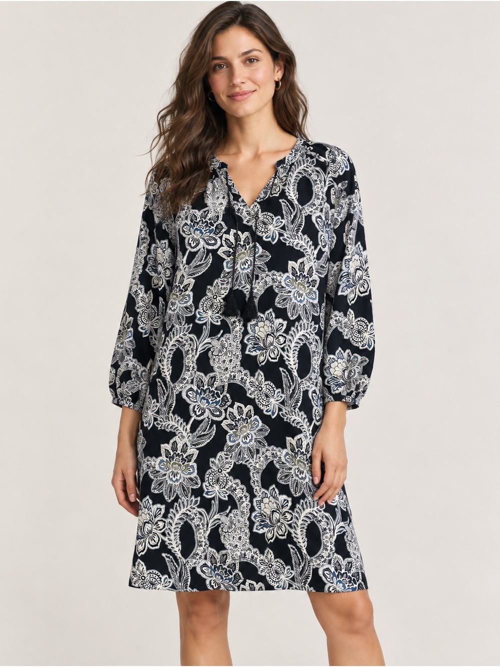 Banana Republic Floral V-Neck Black & White Women's Dress